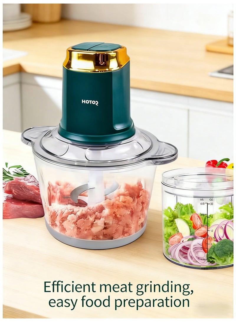 HOTOR 3L Electric Food Chopper - 400W All-Copper Motor, 2 Speed Adjustable, 304 Stainless Steel S-shaped Blades, Multi-Function Food Processor for Meat, Vegetables, Fruits, Nuts & Baby Food, BPA-Free Thickened Glass Bowl, Green - Image 1